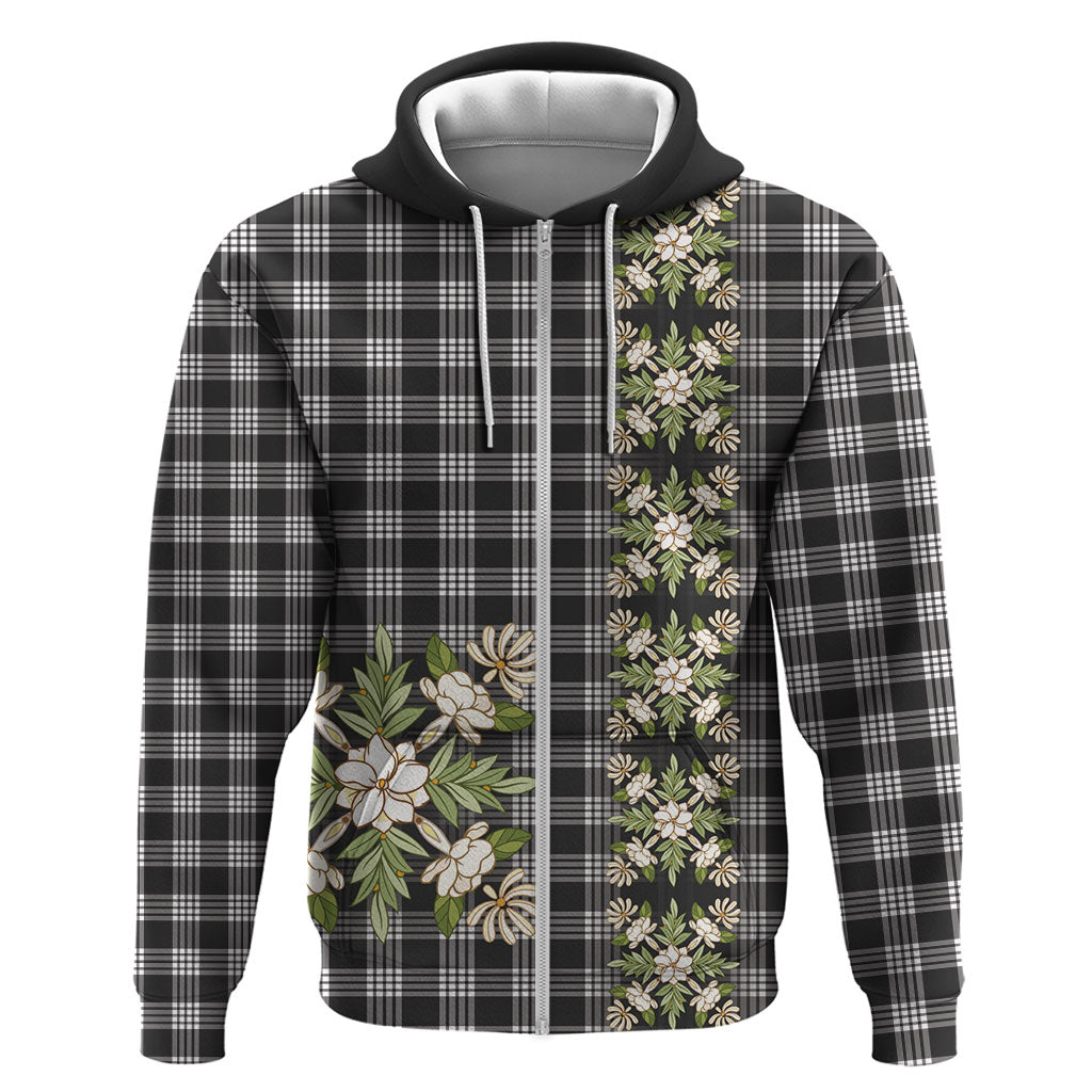 Pauli Hawai'i Palaka Squares Maile Leaf Hoodie Flowers Hawaiian Quilt Patterns LT9 Zip Hoodie Soft Black - Polynesian Pride