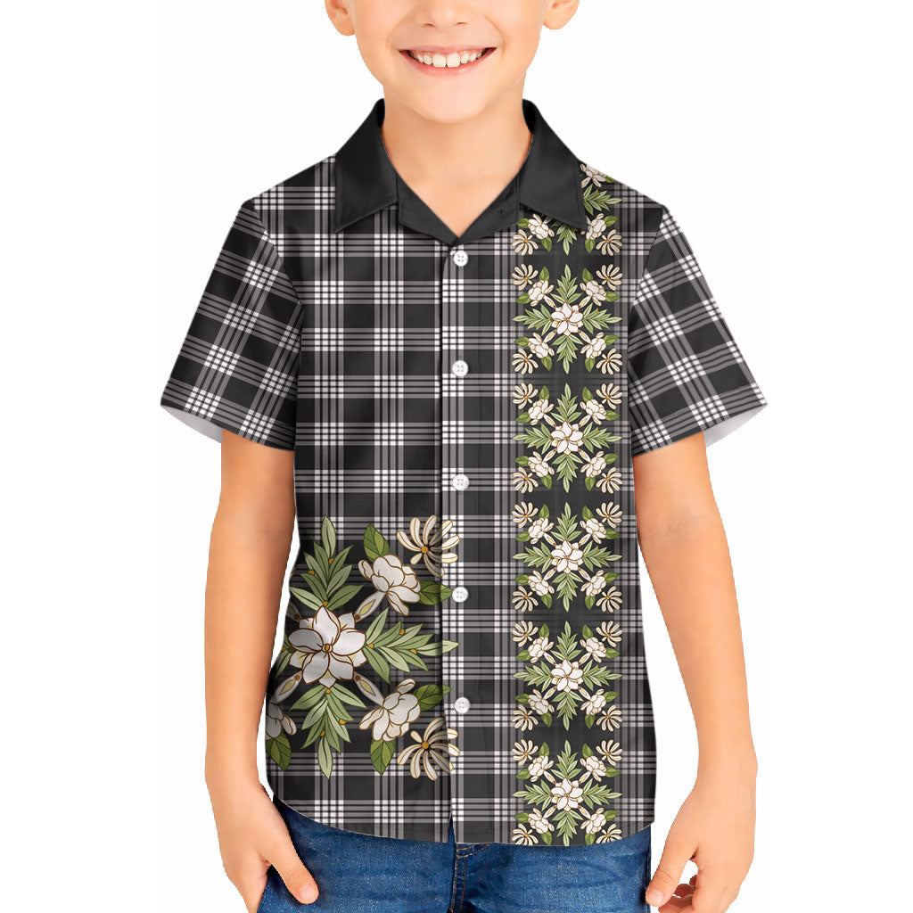 Pauli Hawai'i Palaka Squares Maile Leaf Kid Hawaiian Shirt Flowers Hawaiian Quilt Patterns LT9 Kid Soft Black - Polynesian Pride
