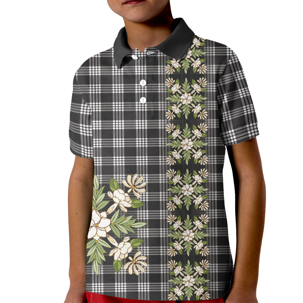 Pauli Hawai'i Palaka Squares Maile Leaf Kid Polo Shirt Flowers Hawaiian Quilt Patterns LT9 Kid Soft Black - Polynesian Pride