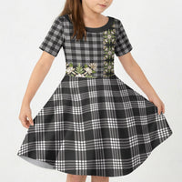 Pauli Hawai'i Palaka Squares Maile Leaf Kid Short Sleeve Dress Flowers Hawaiian Quilt Patterns LT9 KID Soft Black - Polynesian Pride