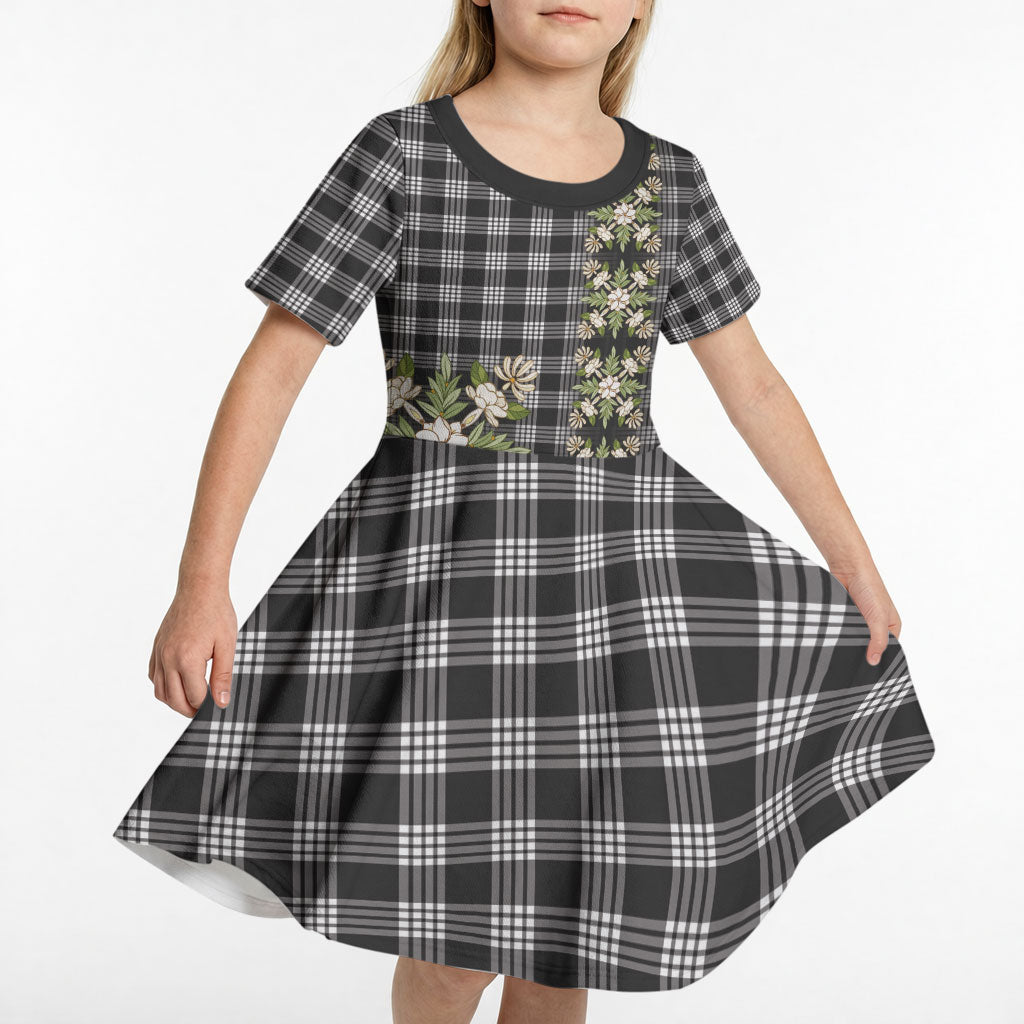 Pauli Hawai'i Palaka Squares Maile Leaf Kid Short Sleeve Dress Flowers Hawaiian Quilt Patterns LT9 - Polynesian Pride