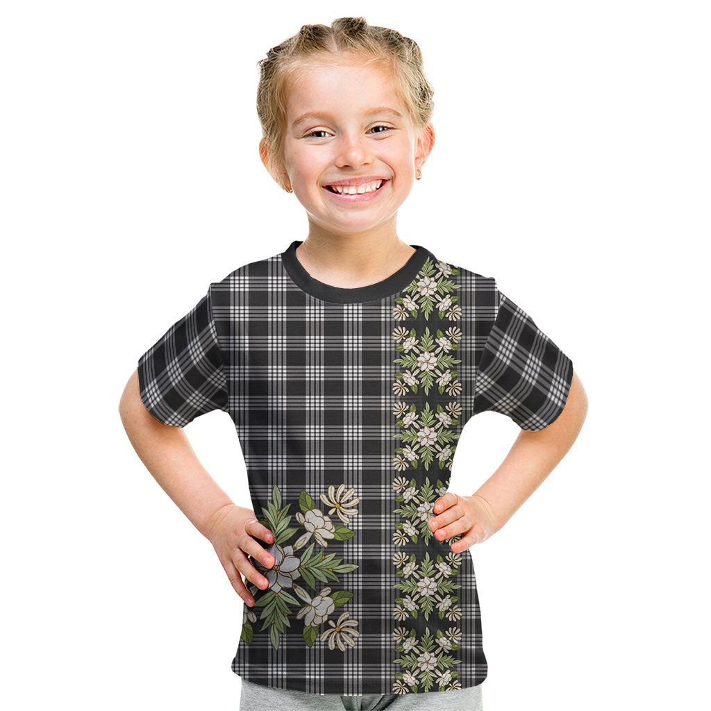 Pauli Hawai'i Palaka Squares Maile Leaf Kid T Shirt Flowers Hawaiian Quilt Patterns LT9 Soft Black - Polynesian Pride