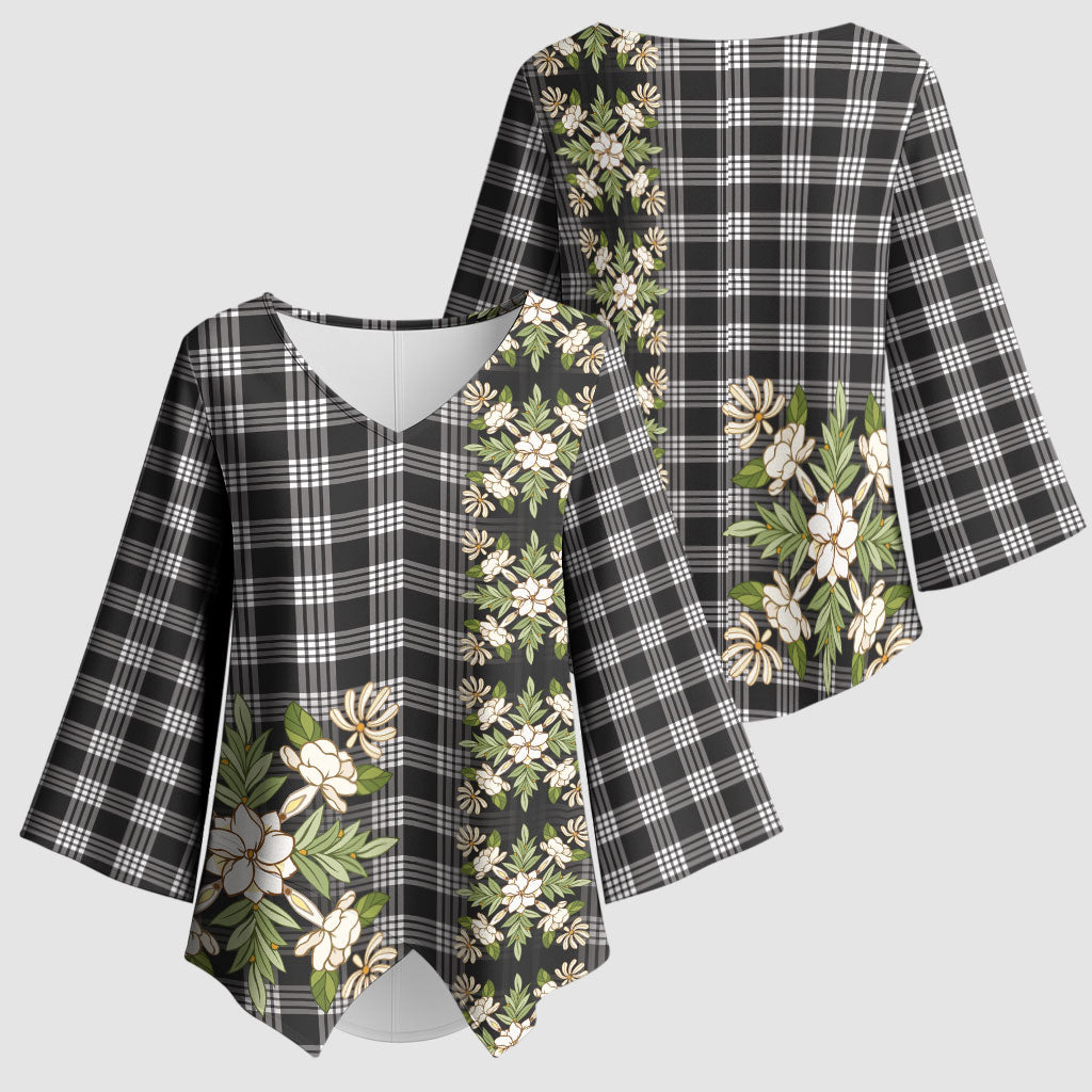 Pauli Hawai'i Palaka Squares Maile Leaf Kimono Sleeve Blouse Flowers Hawaiian Quilt Patterns LT9 - Polynesian Pride