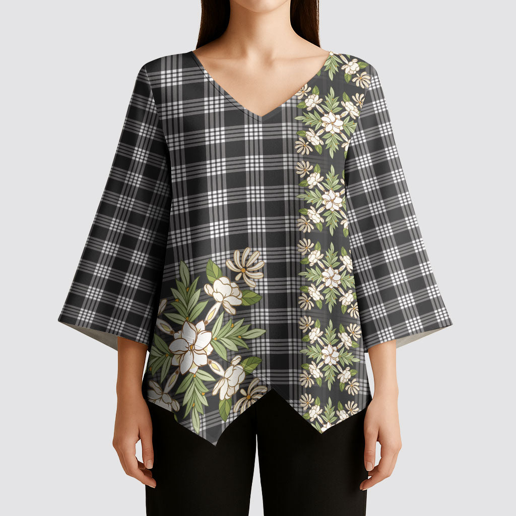 Pauli Hawai'i Palaka Squares Maile Leaf Kimono Sleeve Blouse Flowers Hawaiian Quilt Patterns LT9 - Polynesian Pride