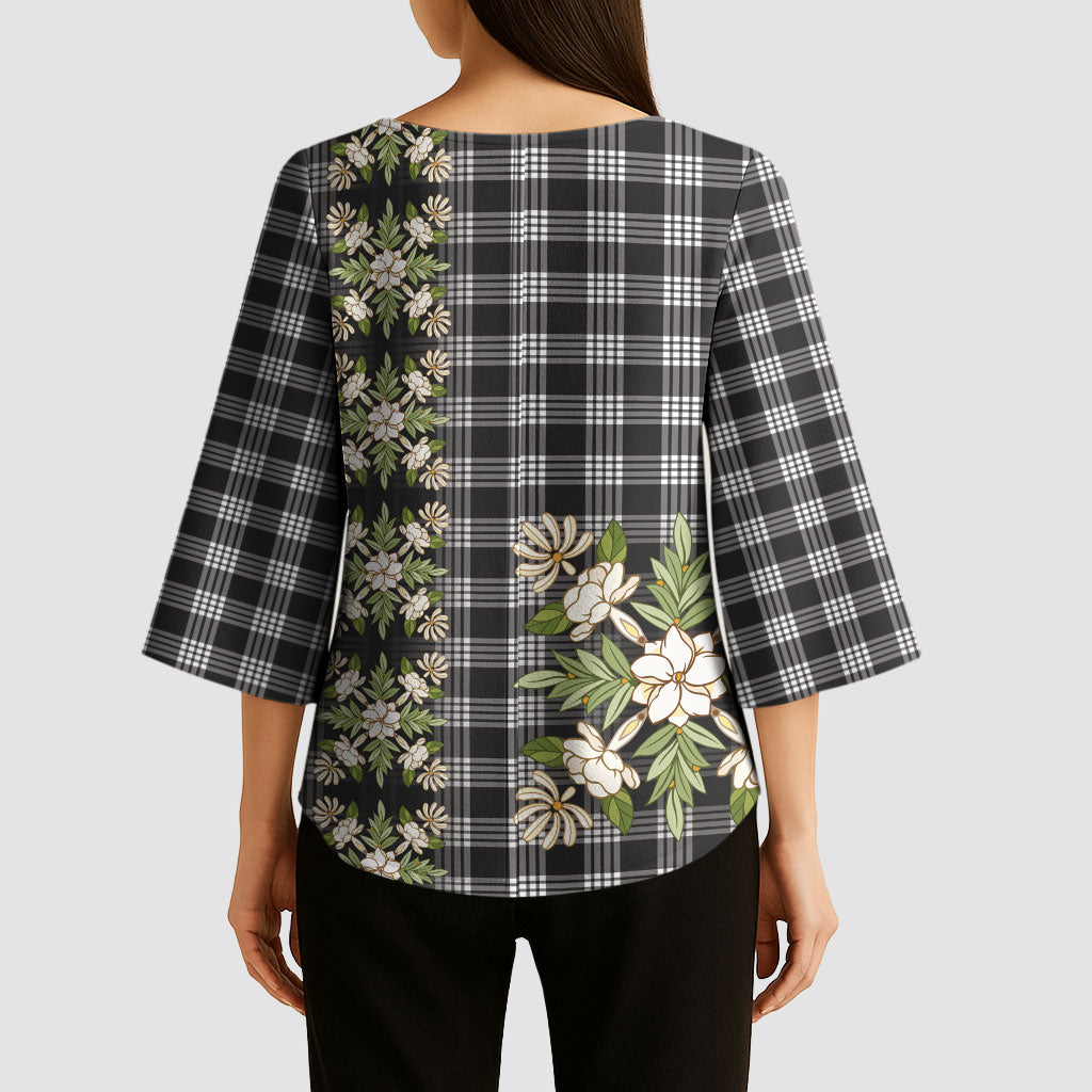 Pauli Hawai'i Palaka Squares Maile Leaf Kimono Sleeve Blouse Flowers Hawaiian Quilt Patterns LT9 - Polynesian Pride