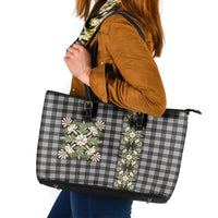 Pauli Hawai'i Palaka Squares Maile Leaf Leather Tote Bag Flowers Hawaiian Quilt Patterns LT9 Soft Black - Polynesian Pride