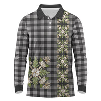 Pauli Hawai'i Palaka Squares Maile Leaf Long Sleeve Polo Shirt Flowers Hawaiian Quilt Patterns LT9 Soft Black - Polynesian Pride