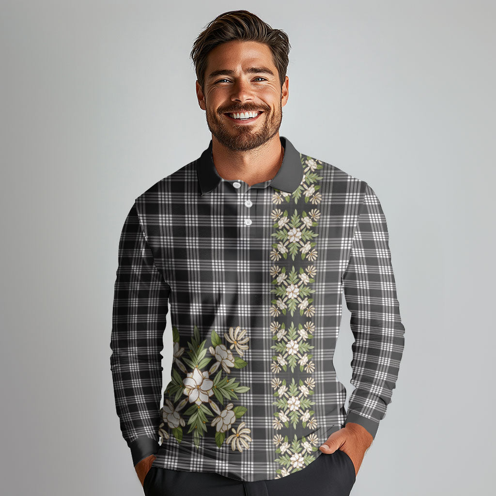 Pauli Hawai'i Palaka Squares Maile Leaf Long Sleeve Polo Shirt Flowers Hawaiian Quilt Patterns LT9 - Polynesian Pride