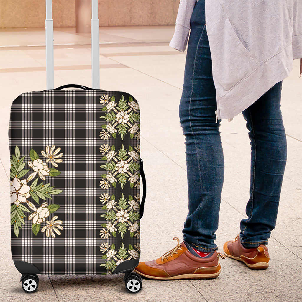 Pauli Hawai'i Palaka Squares Maile Leaf Luggage Cover Flowers Hawaiian Quilt Patterns LT9 Soft Black - Polynesian Pride