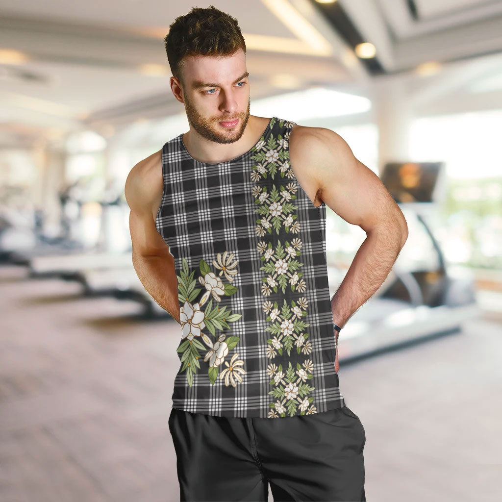 Pauli Hawai'i Palaka Squares Maile Leaf Men Tank Top Flowers Hawaiian Quilt Patterns LT9 Soft Black - Polynesian Pride