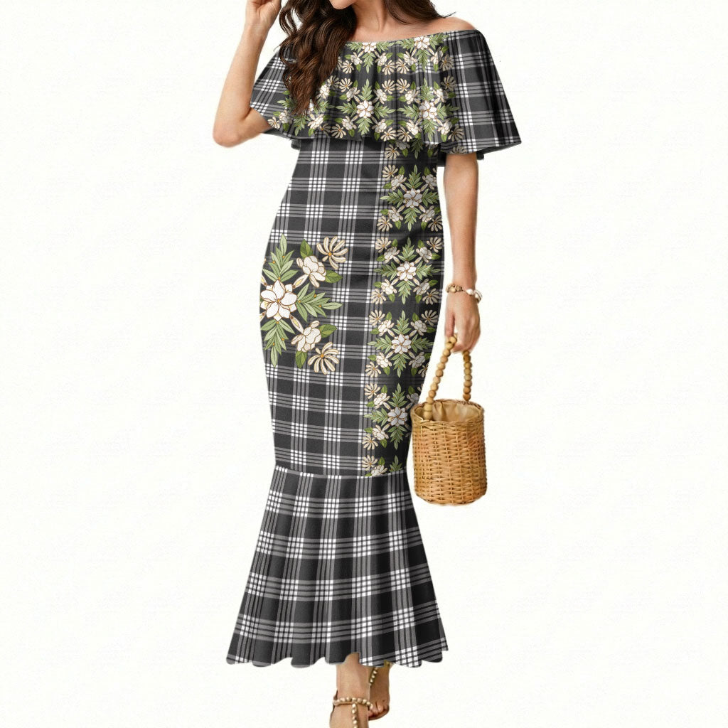 Pauli Hawai'i Palaka Squares Maile Leaf Mermaid Dress Flowers Hawaiian Quilt Patterns LT9 Women Soft Black - Polynesian Pride