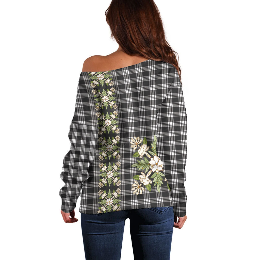 Pauli Hawai'i Palaka Squares Maile Leaf Off Shoulder Sweater Flowers Hawaiian Quilt Patterns LT9 - Polynesian Pride