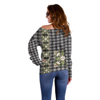Pauli Hawai'i Palaka Squares Maile Leaf Off Shoulder Sweater Flowers Hawaiian Quilt Patterns LT9 - Polynesian Pride