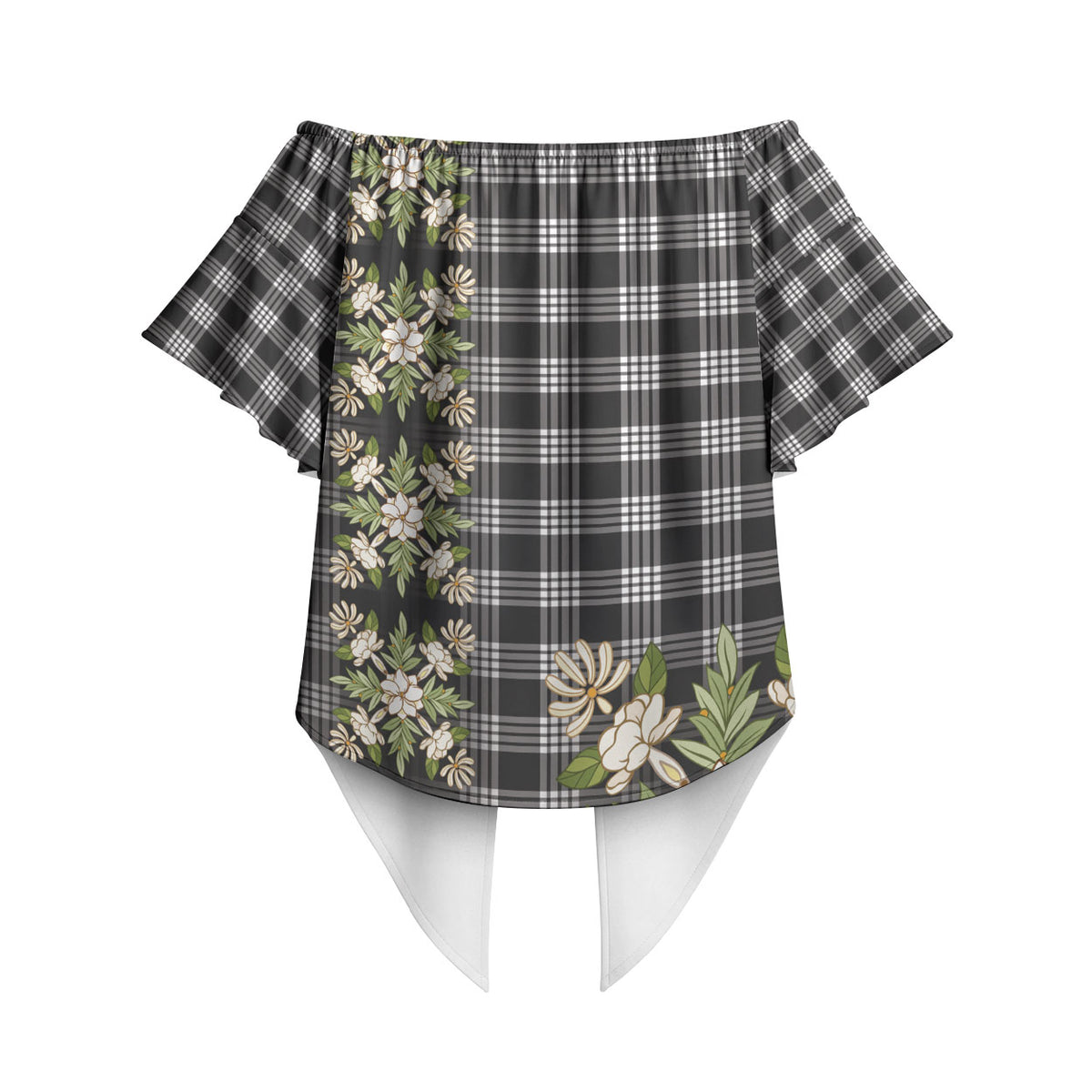 Pauli Hawai'i Palaka Squares Maile Leaf Off Shoulder Wrap Waist Top Flowers Hawaiian Quilt Patterns LT9 - Polynesian Pride