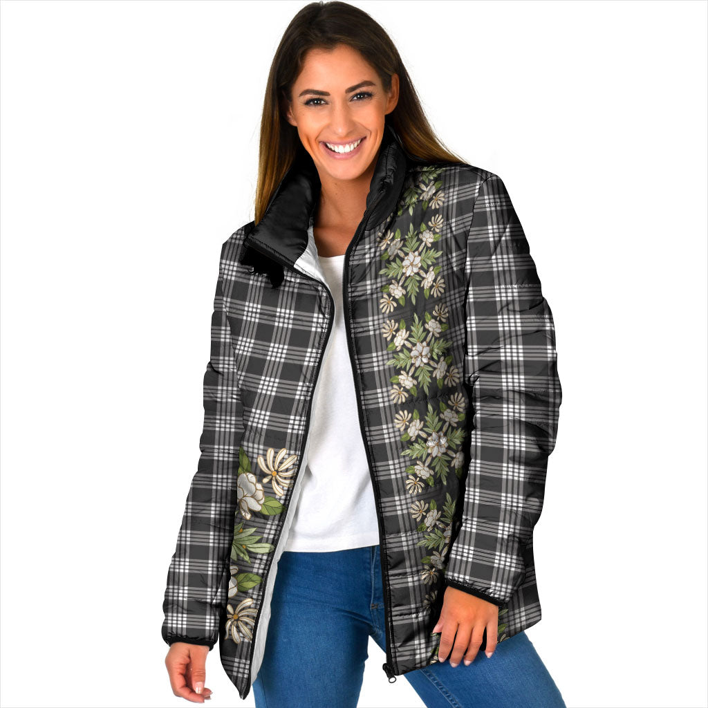 Pauli Hawai'i Palaka Squares Maile Leaf Padded Jacket Flowers Hawaiian Quilt Patterns LT9 Women Soft Black - Polynesian Pride