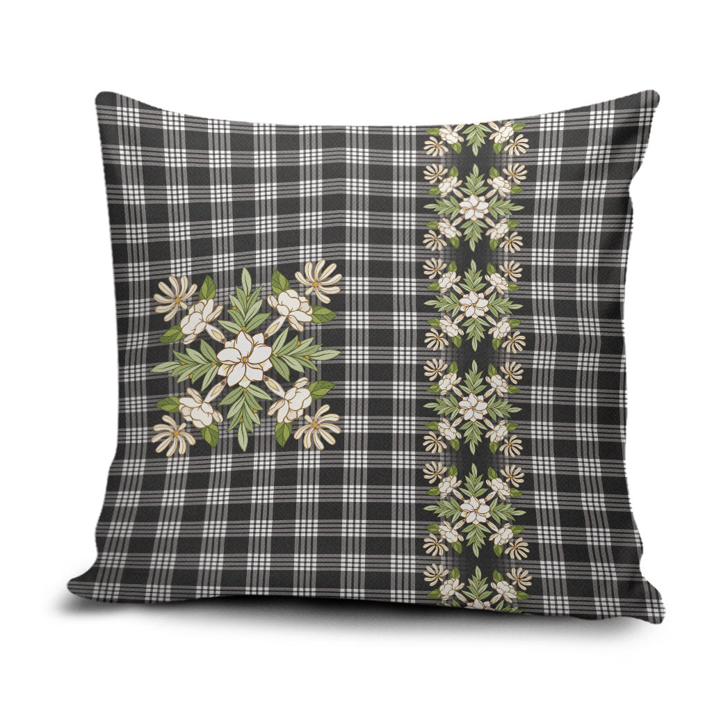 Pauli Hawai'i Palaka Squares Maile Leaf Pillow Cover Flowers Hawaiian Quilt Patterns LT9 Soft Black - Polynesian Pride