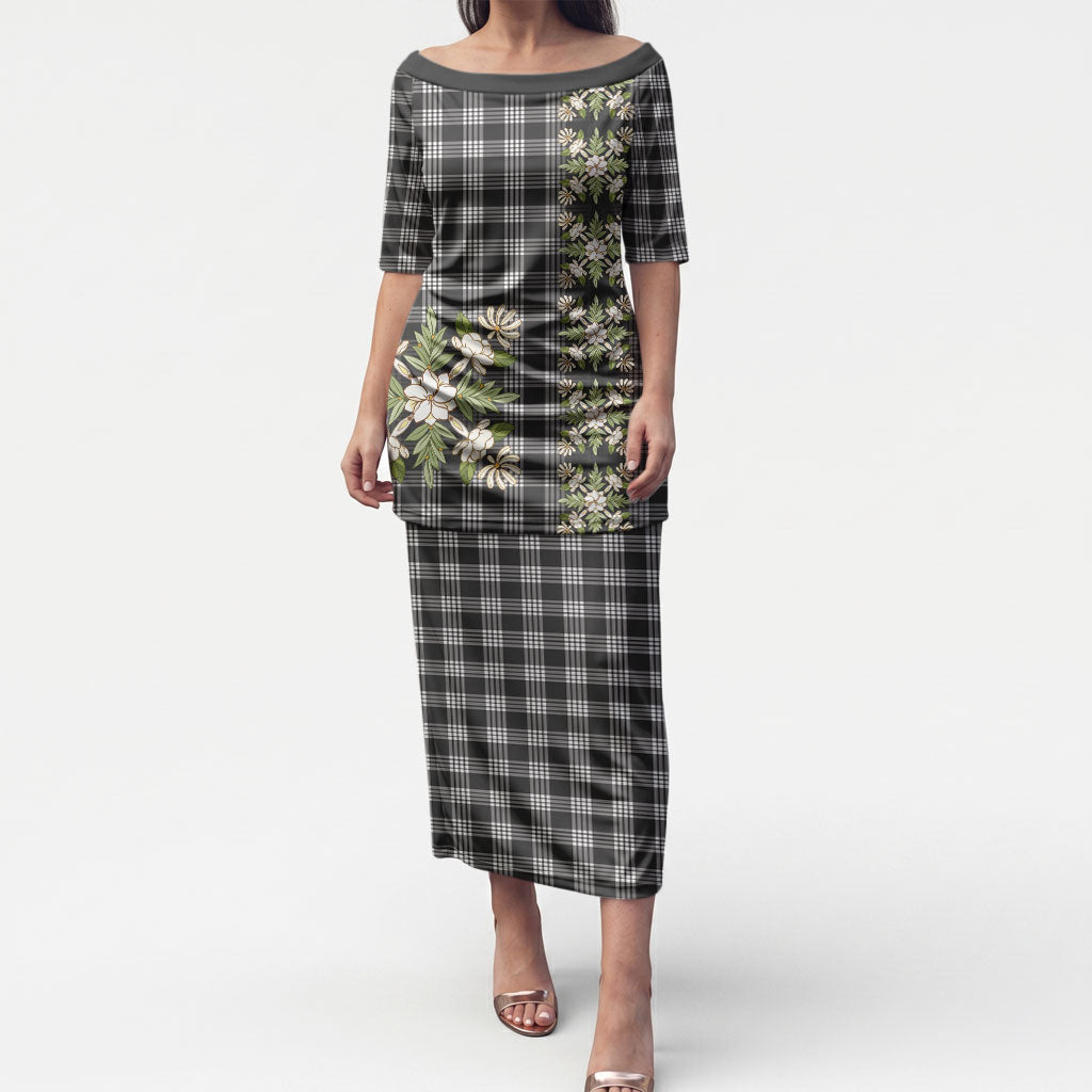 Pauli Hawai'i Palaka Squares Maile Leaf Puletasi Flowers Hawaiian Quilt Patterns LT9 Long Dress Soft Black - Polynesian Pride
