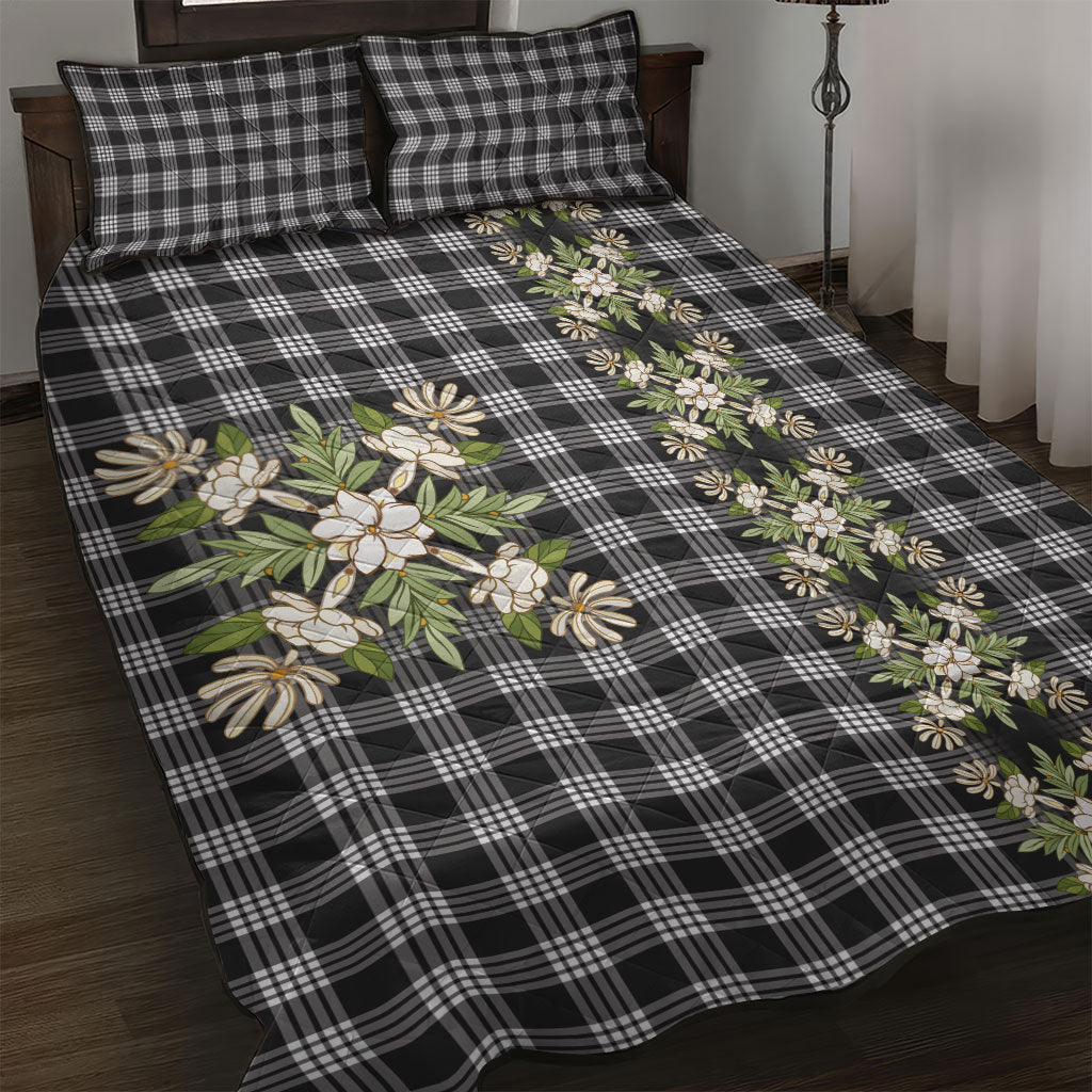 Pauli Hawai'i Palaka Squares Maile Leaf Quilt Bed Set Flowers Hawaiian Quilt Patterns LT9 Soft Black - Polynesian Pride