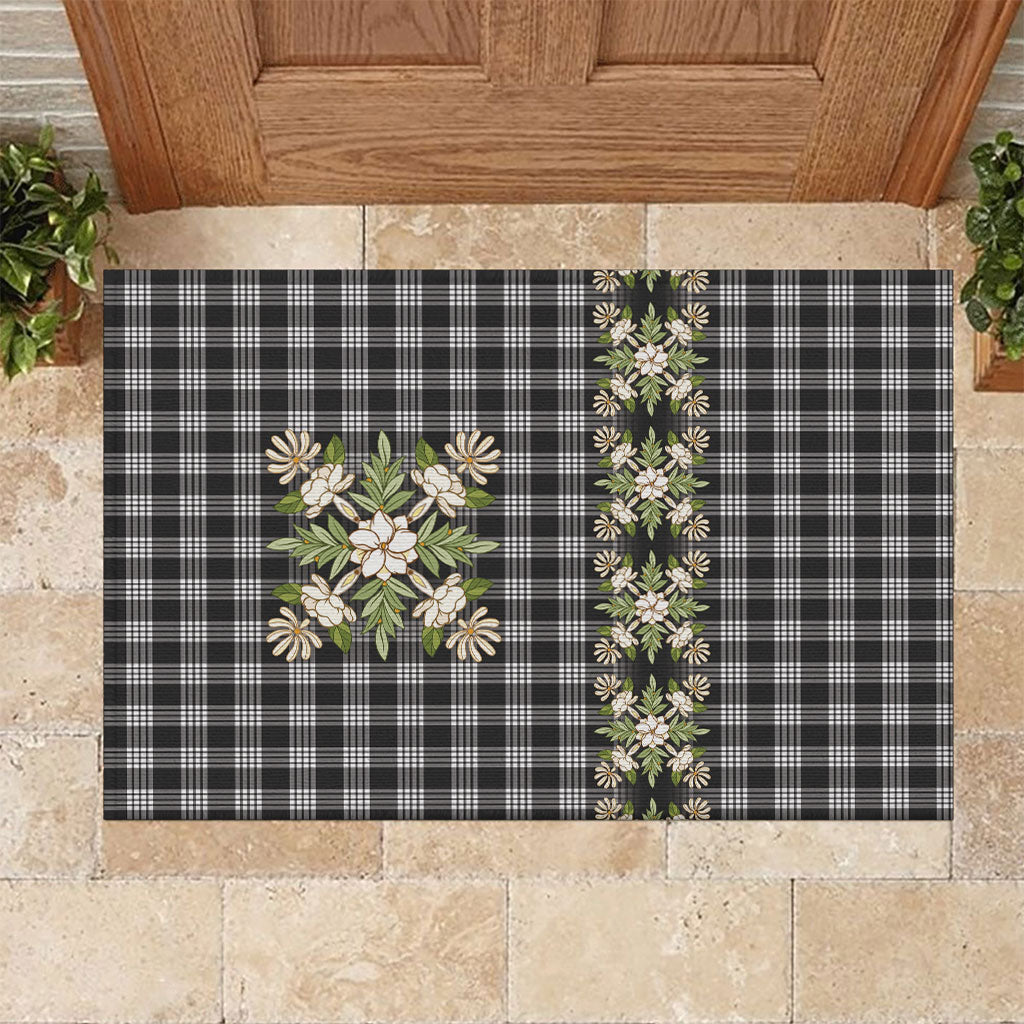 Pauli Hawai'i Palaka Squares Maile Leaf Rubber Doormat Flowers Hawaiian Quilt Patterns LT9 Soft Black - Polynesian Pride