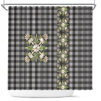 Pauli Hawai'i Palaka Squares Maile Leaf Shower Curtain Flowers Hawaiian Quilt Patterns LT9 Soft Black - Polynesian Pride
