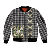Pauli Hawai'i Palaka Squares Maile Leaf Sleeve Zip Bomber Jacket Flowers Hawaiian Quilt Patterns LT9 Unisex Soft Black - Polynesian Pride