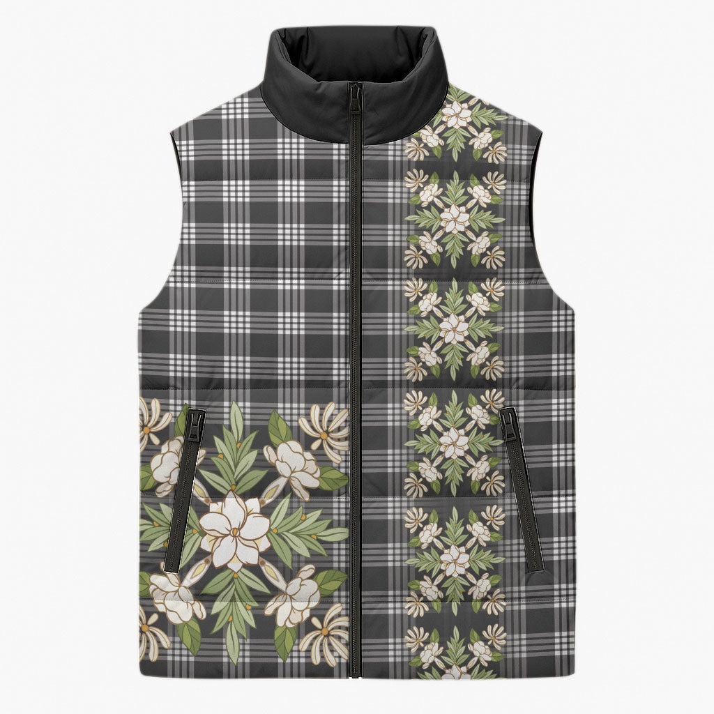 Pauli Hawai'i Palaka Squares Maile Leaf Sleeveless Puffer Jacket Flowers Hawaiian Quilt Patterns LT9 Unisex Soft Black - Polynesian Pride