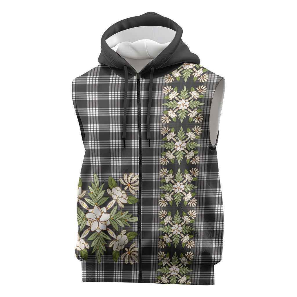 Pauli Hawai'i Palaka Squares Maile Leaf Sleeveless Zip Hoodie Flowers Hawaiian Quilt Patterns LT9 Soft Black - Polynesian Pride