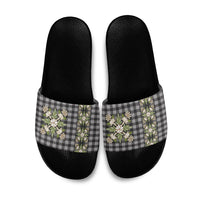 Pauli Hawai'i Palaka Squares Maile Leaf Slide Sandals Flowers Hawaiian Quilt Patterns LT9 Soft Black - Polynesian Pride