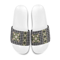 Pauli Hawai'i Palaka Squares Maile Leaf Slide Sandals Flowers Hawaiian Quilt Patterns LT9 Soft Black - Polynesian Pride