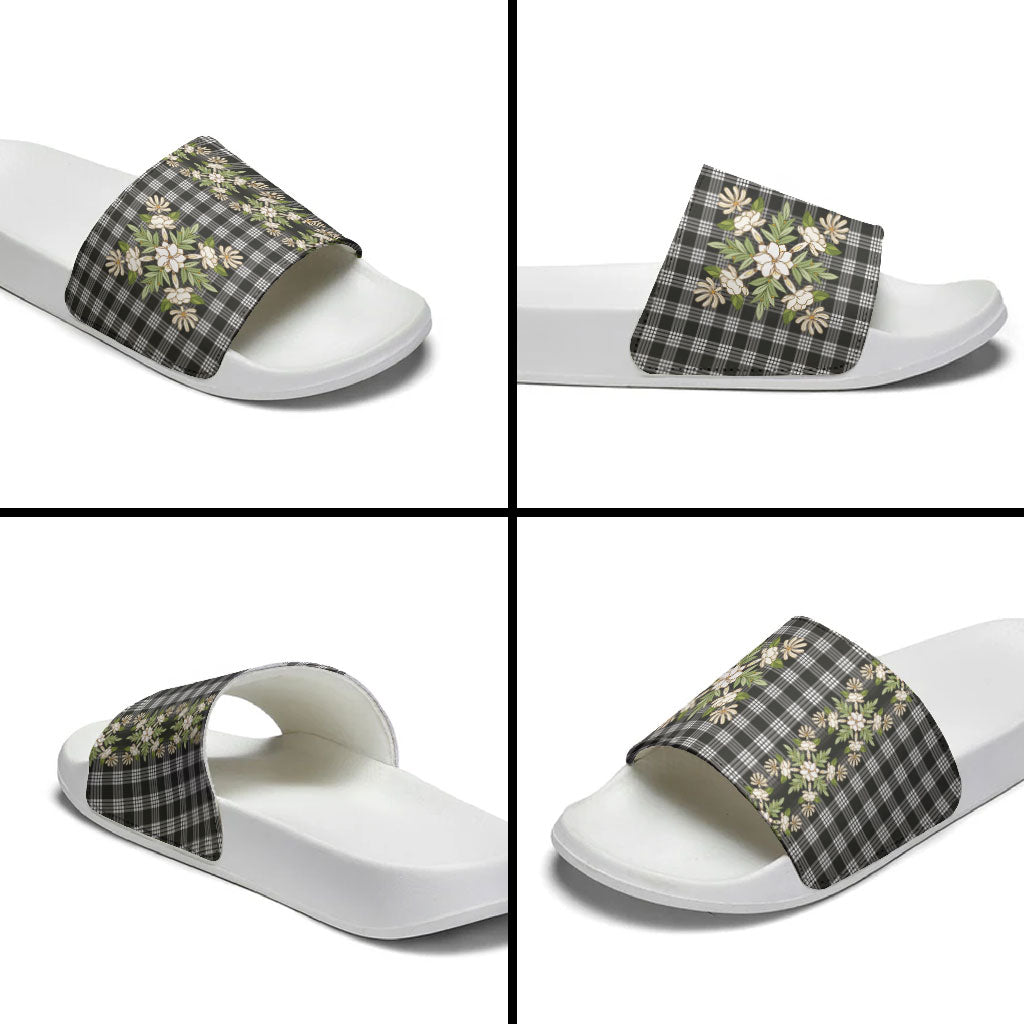 Pauli Hawai'i Palaka Squares Maile Leaf Slide Sandals Flowers Hawaiian Quilt Patterns LT9 - Polynesian Pride