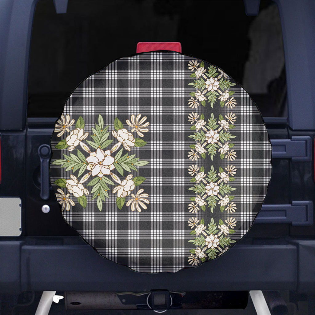 Pauli Hawai'i Palaka Squares Maile Leaf Spare Tire Cover Flowers Hawaiian Quilt Patterns LT9 No hole Soft Black - Polynesian Pride
