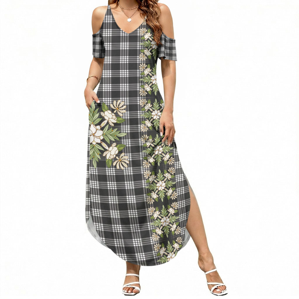 Pauli Hawai'i Palaka Squares Maile Leaf Summer Maxi Dress Flowers Hawaiian Quilt Patterns LT9 Women Soft Black - Polynesian Pride