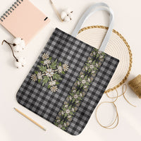 Pauli Hawai'i Palaka Squares Maile Leaf Tote Bag Flowers Hawaiian Quilt Patterns LT9 White Strap One Size Soft Black - Polynesian Pride