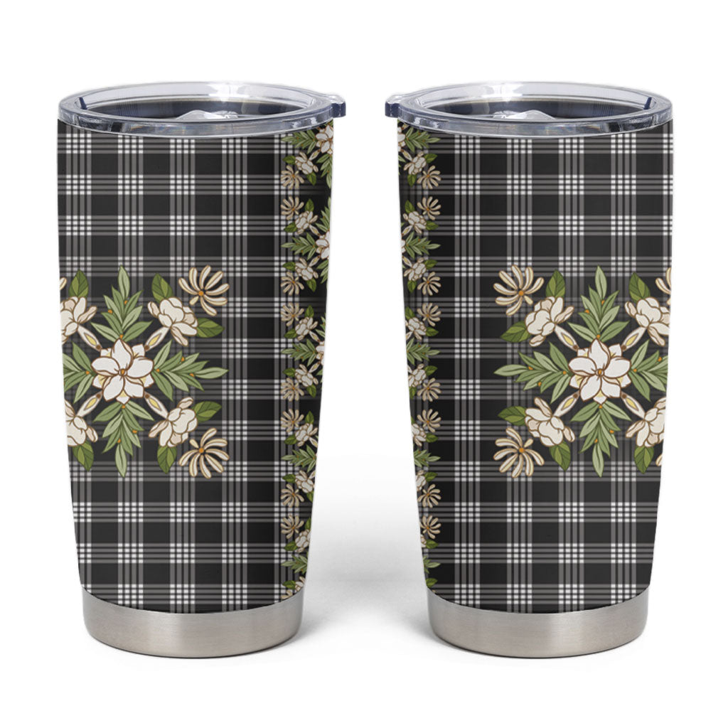 Pauli Hawai'i Palaka Squares Maile Leaf Tumbler Cup Flowers Hawaiian Quilt Patterns LT9 Soft Black - Polynesian Pride