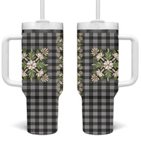 Pauli Hawai'i Palaka Squares Maile Leaf Tumbler With Handle Flowers Hawaiian Quilt Patterns LT9 One Size: 40 oz Soft Black - Polynesian Pride