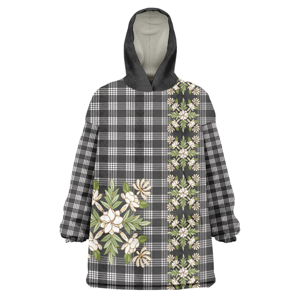 Pauli Hawai'i Palaka Squares Maile Leaf Wearable Blanket Hoodie Flowers Hawaiian Quilt Patterns LT9 One Size Soft Black - Polynesian Pride