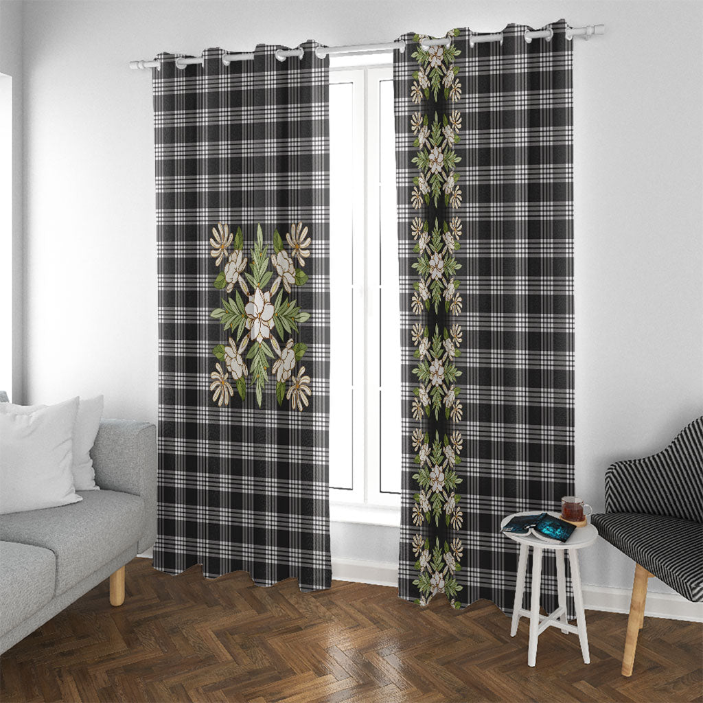 Pauli Hawai'i Palaka Squares Maile Leaf Window Curtain Flowers Hawaiian Quilt Patterns LT9 With Grommets Soft Black - Polynesian Pride
