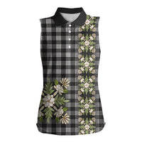 Pauli Hawai'i Palaka Squares Maile Leaf Women Sleeveless Polo Shirt Flowers Hawaiian Quilt Patterns LT9 Female Soft Black - Polynesian Pride