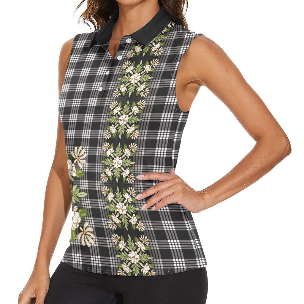 Pauli Hawai'i Palaka Squares Maile Leaf Women Sleeveless Polo Shirt Flowers Hawaiian Quilt Patterns LT9 - Polynesian Pride