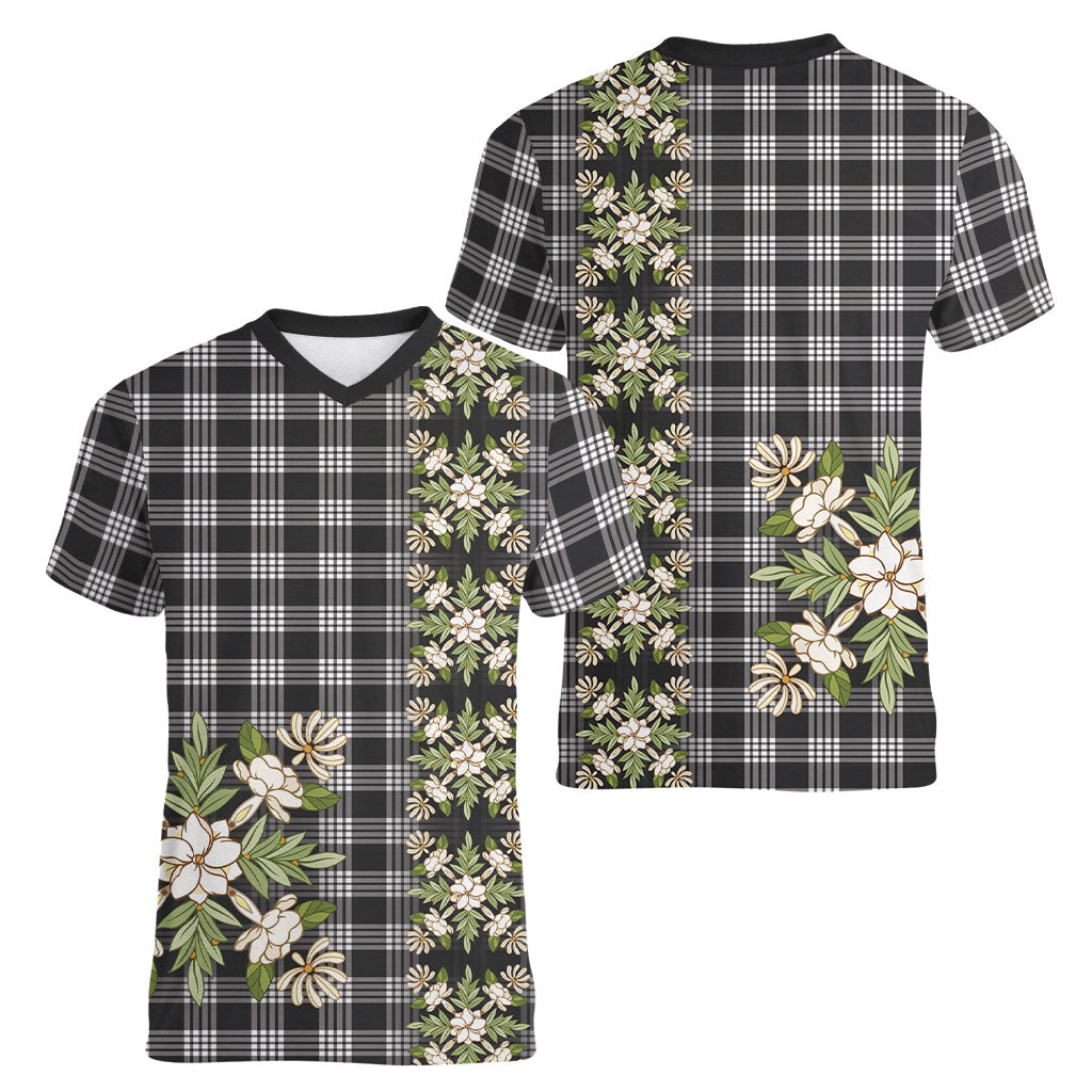 Pauli Hawai'i Palaka Squares Maile Leaf Women V-Neck T-Shirt Flowers Hawaiian Quilt Patterns LT9 - Polynesian Pride