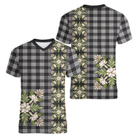 Pauli Hawai'i Palaka Squares Maile Leaf Women V-Neck T-Shirt Flowers Hawaiian Quilt Patterns LT9 - Polynesian Pride