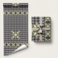 Pauli Hawai'i Palaka Squares Maile Leaf Wrapping Paper Flowers Hawaiian Quilt Patterns LT9 58" × 23" Soft Black - Polynesian Pride