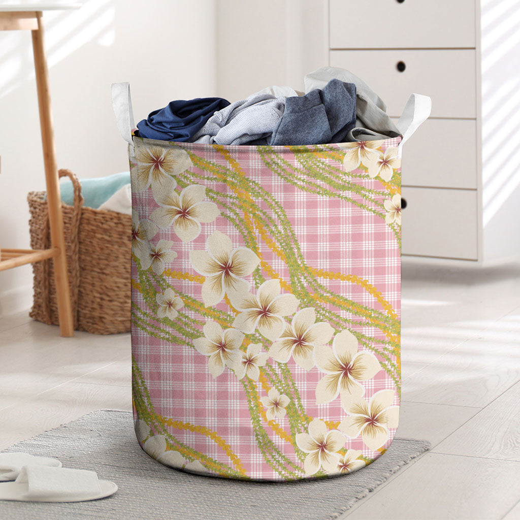 Akala Hamele Palaka Plumeria Laundry Basket Puakenikeni and Maile Lei LT9 Dusty Rose - Polynesian Pride
