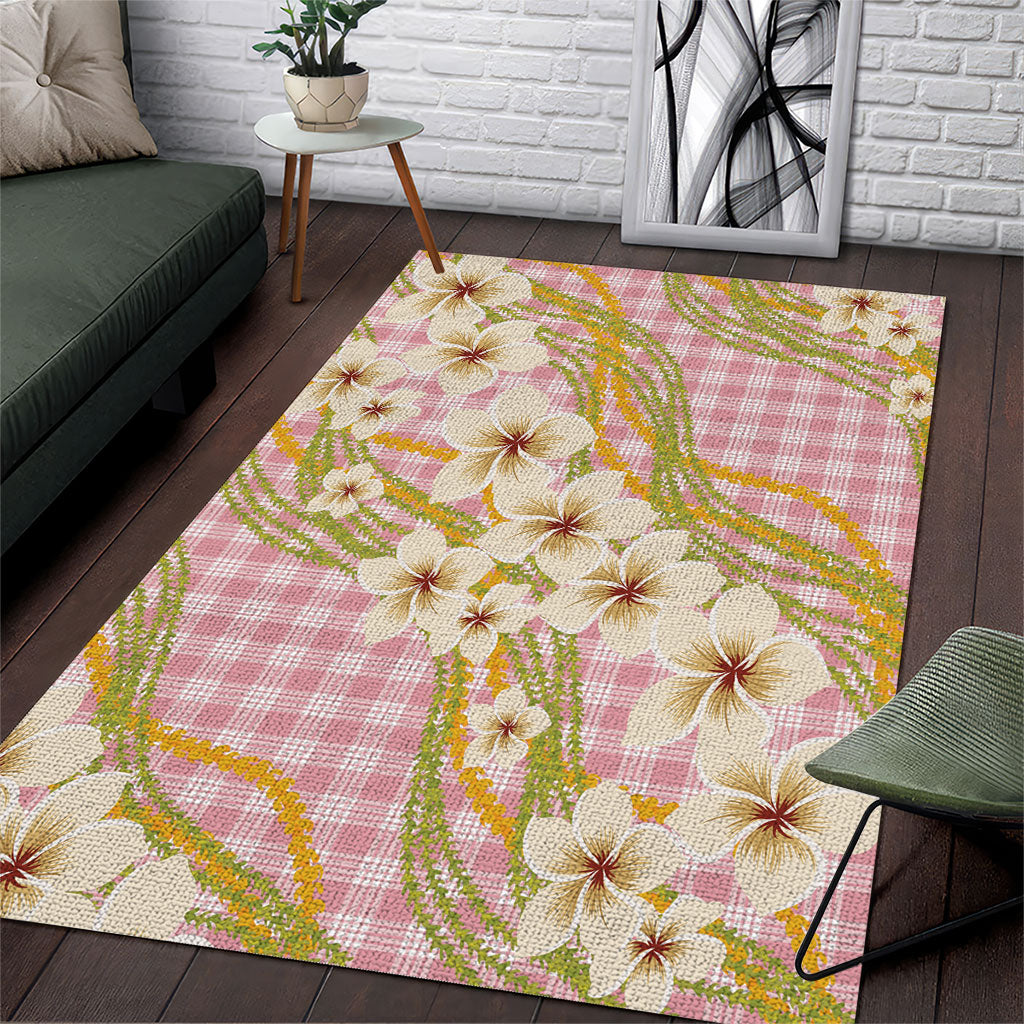 Akala Hamele Palaka Plumeria Area Rug Puakenikeni and Maile Lei LT9 Dusty Rose - Polynesian Pride