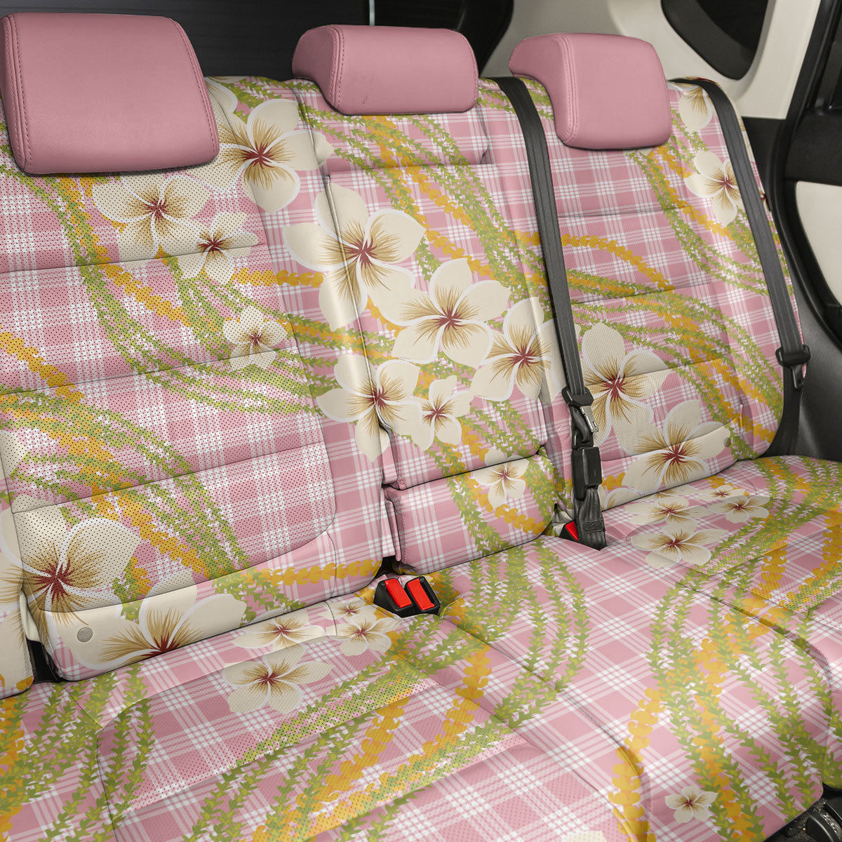 Akala Hamele Palaka Plumeria Back Car Seat Cover Puakenikeni and Maile Lei LT9 - Polynesian Pride