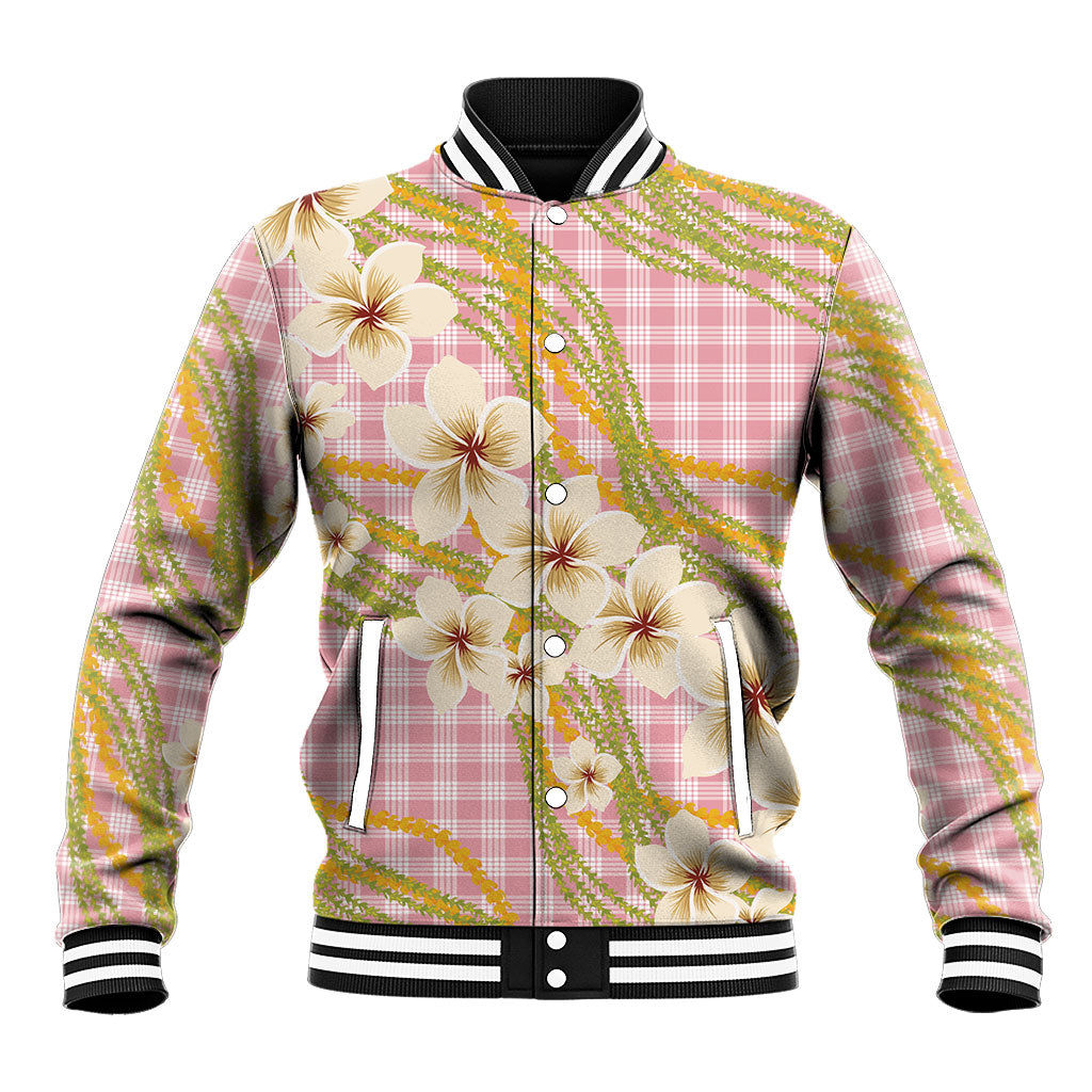 Akala Hamele Palaka Plumeria Baseball Jacket Puakenikeni and Maile Lei LT9 Unisex Dusty Rose - Polynesian Pride