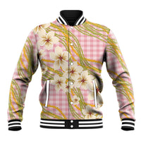 Akala Hamele Palaka Plumeria Baseball Jacket Puakenikeni and Maile Lei LT9 Unisex Dusty Rose - Polynesian Pride