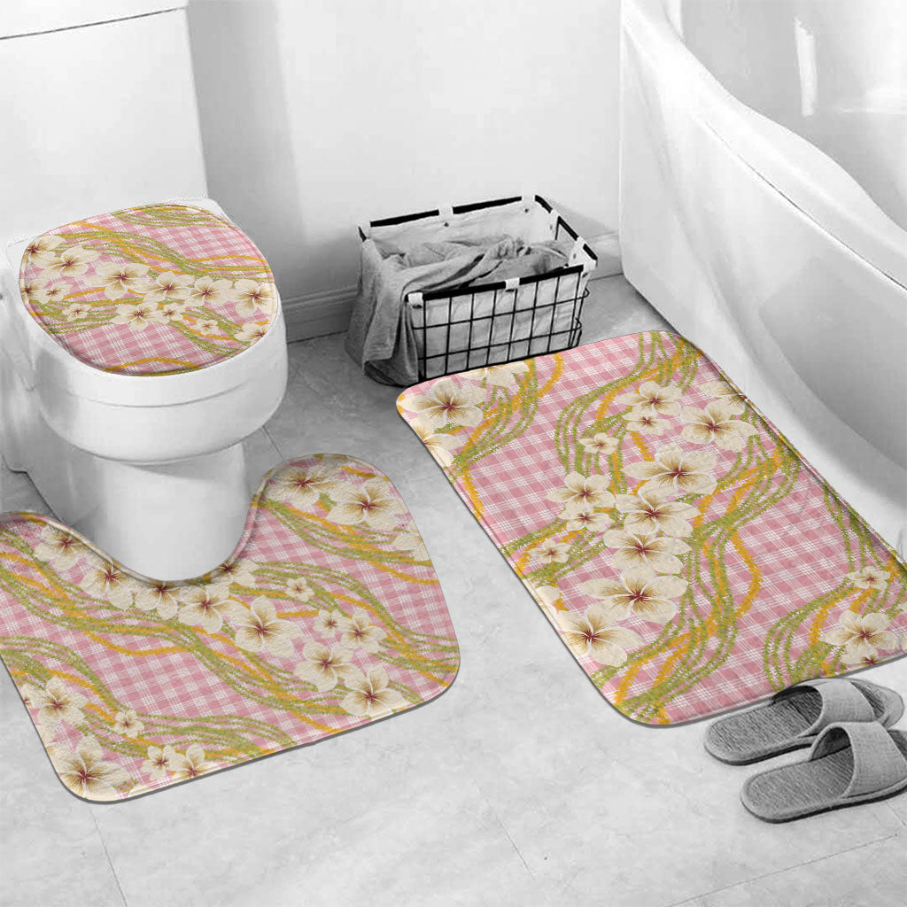 Akala Hamele Palaka Plumeria Bathroom Set Puakenikeni and Maile Lei LT9 Mat Set Only (3 pcs) One Size Dusty Rose - Polynesian Pride