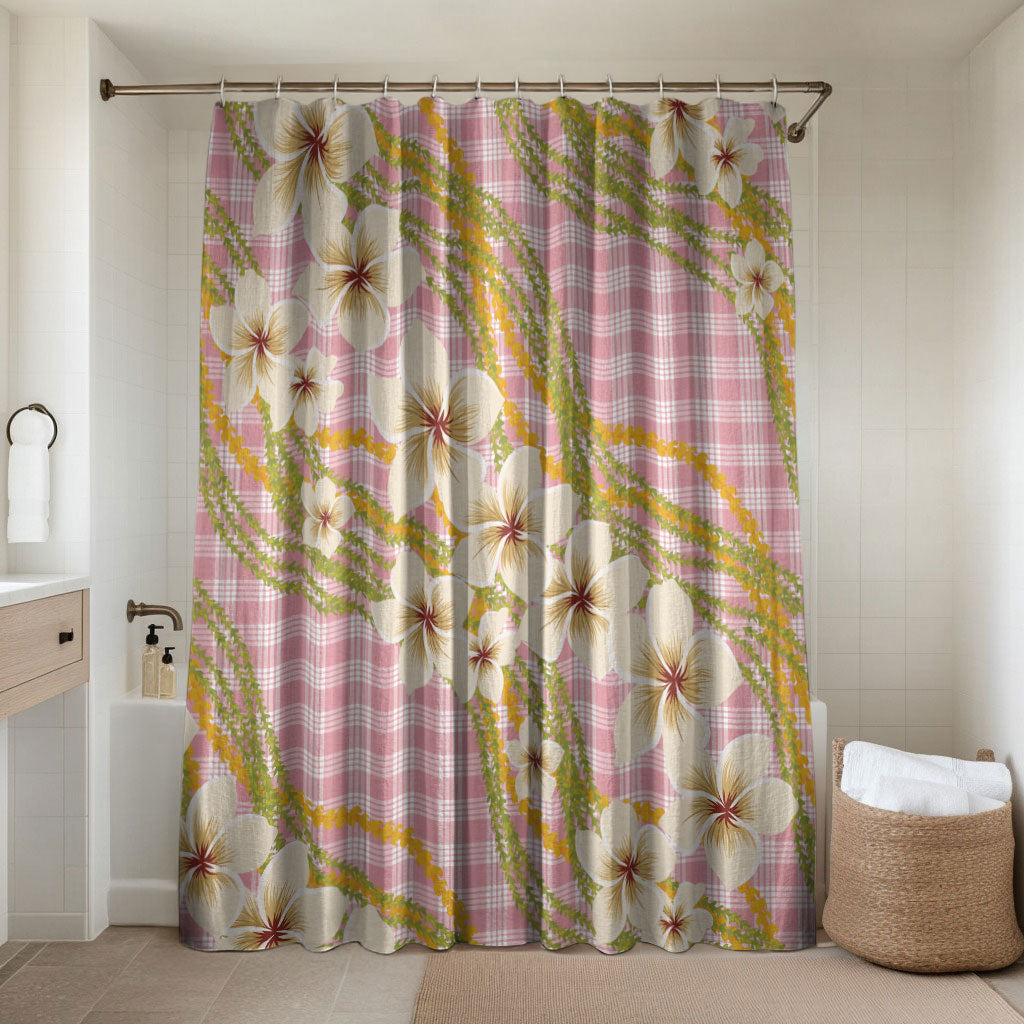 Akala Hamele Palaka Plumeria Bathroom Set Puakenikeni and Maile Lei LT9 Shower Curtain Only Dusty Rose - Polynesian Pride