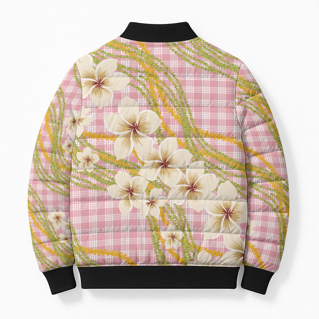 Akala Hamele Palaka Plumeria Bomber Puffer Jacket Puakenikeni and Maile Lei LT9 - Polynesian Pride